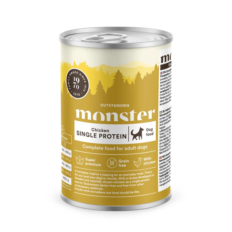 Monster Dog Vuxen Enkelprotein Kyckling 400g | Bra pris just nu