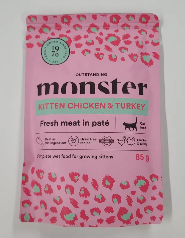 Tillverkarpris - Monster Cat Kitten Kyckling/Turkiet 85g kattens våtfoder