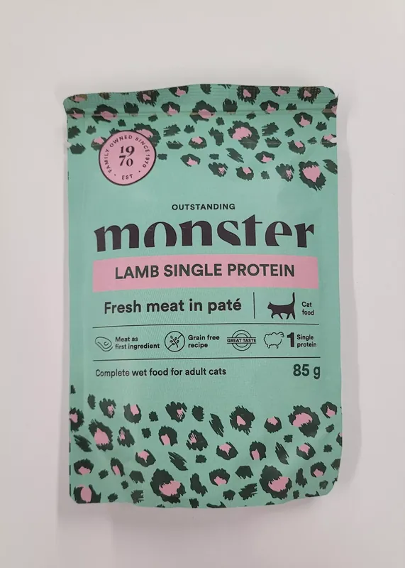 Sänkt pris | Monster Cat Adult Lamm 85g kattens våtfoder