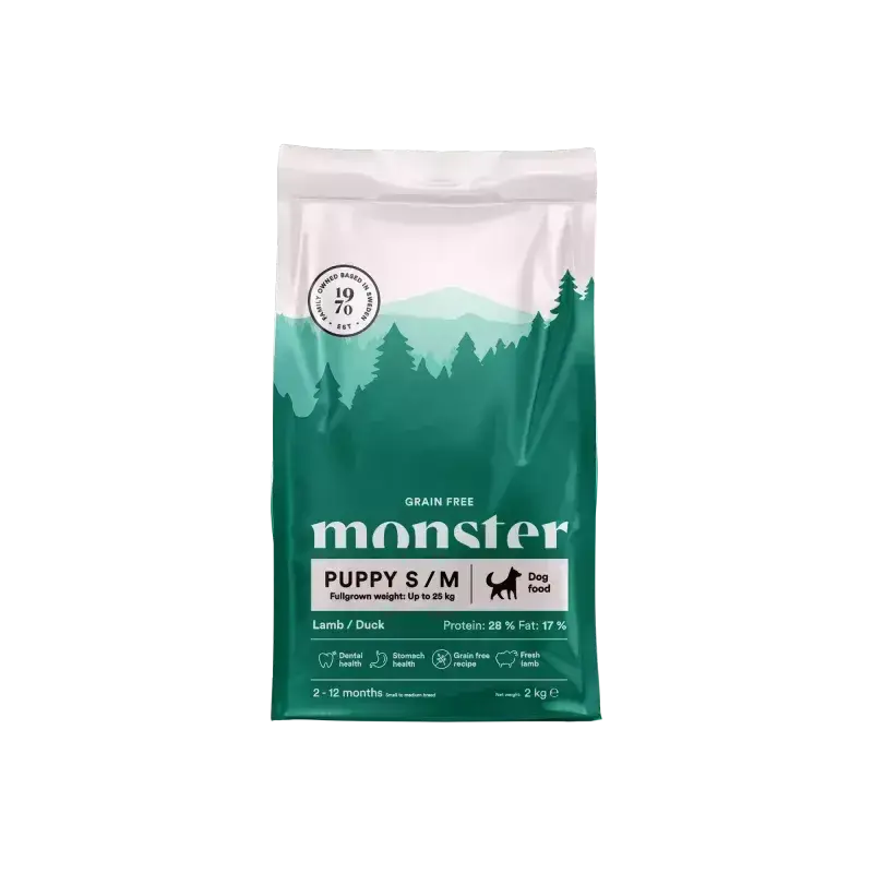 Monster Dog Kornfri Valp Alla Raser Lamm & Anka - Rekommenderas