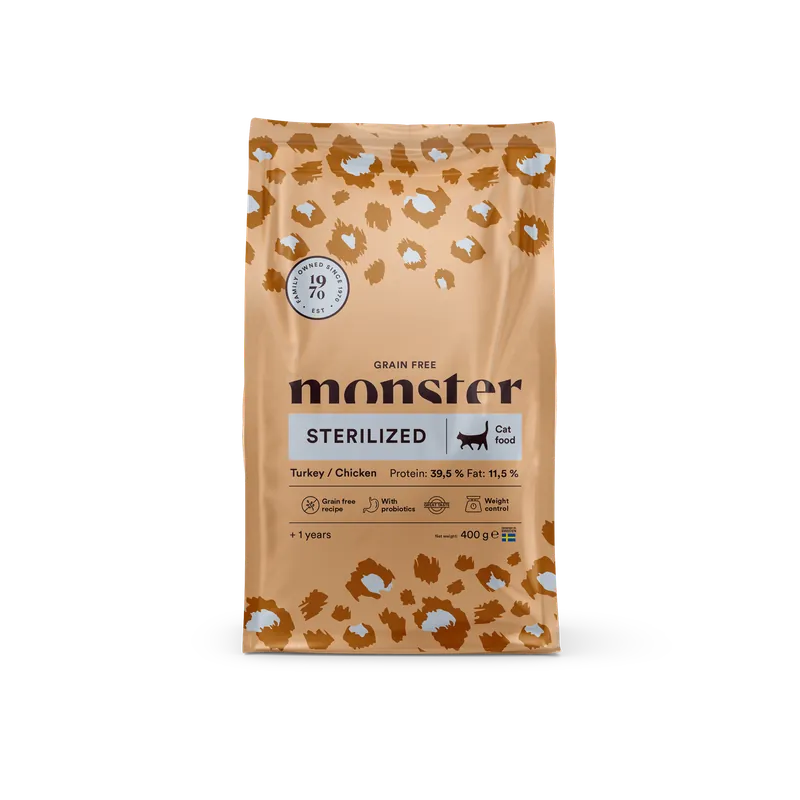 Monster Cat Grönt Fritt Steriliserad Kalkon & Kyckling Kattmat - Premiumkvalitet