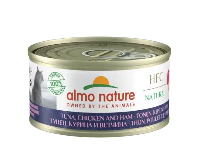 Utförsäljning | Almo Nature HFC Natural Katt Tonfisk, Kyckling & Skinka kattillbehör 70g
