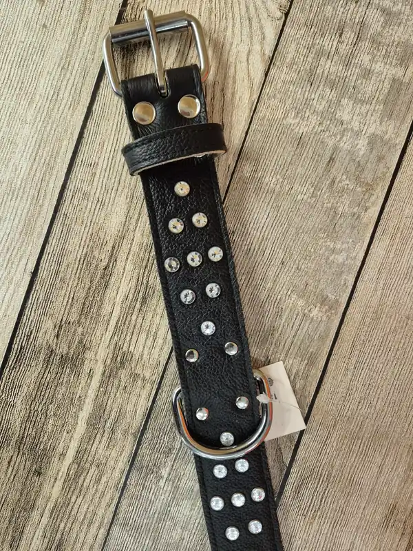 Ny lansering - Läderhalsband Svart med Diamanter 45cm