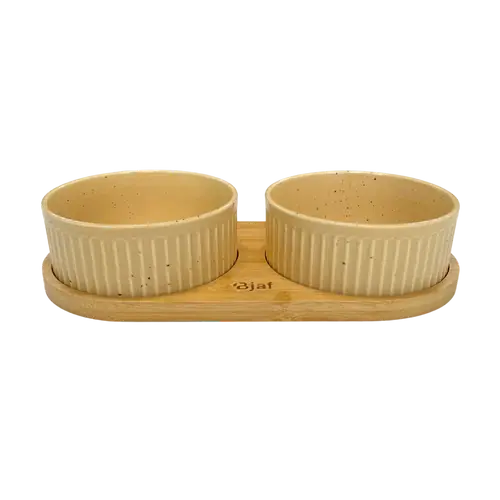 Bjaf – Creme Freja skålset med bambusunderlag, double - Sista chansen