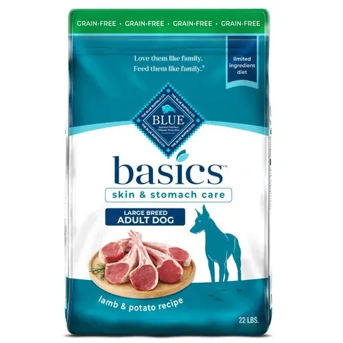 Köp nu - Blue Buffalo Basics Adult Large Breed Grain-Free Dry Dog Food for Skin & Stomach Care, Limited Ingredient Diet, Made in the USA with Natural Ingredients, Lamb & Potato Recipe, 22-lb Bag