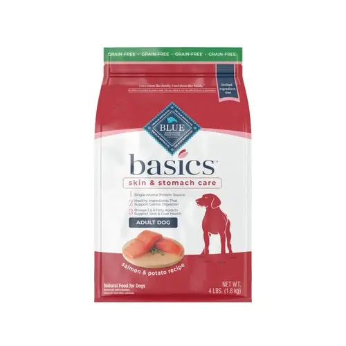 Blue Buffalo Basics Skin & Stomach Care, Grain Free Natural Adult Dry Dog Food, Salmon & Potato 4 lb. - Precis tillagt