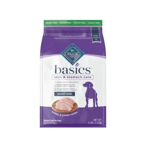 Blue Buffalo Basics Skin & Stomach Care, Grain Free Natural Adult Dry Dog Food, Turkey & Potato 4 lb. - Nyhet hos oss