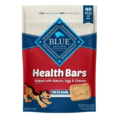 Tryggt köp | Blue Buffalo Health Bars Natural Crunchy Dog Treats Biscuits, Bacon, Egg & Cheese 16 oz. Bag