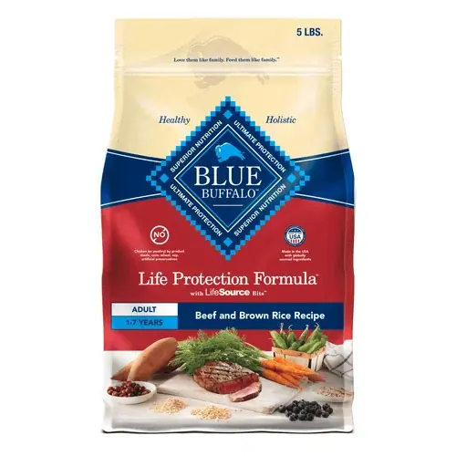 Blue Buffalo Life Protection Formula Adult Dry Dog Food, Helps Build and Maintain Strong Muscles, Made with Natural Ingredients, Beef & Brown Rice Recipe, 5-lb Bag | Tidsbegränsat erbjudande