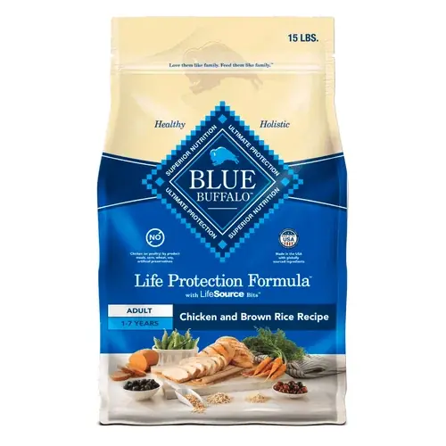 Snabb leverans | Blue Buffalo Life Protection Formula Adult Dry Dog Food, Helps Build and Maintain Strong Muscles, Made with Natural Ingredients, Chicken & Brown Rice Recipe, 15-lb Bag