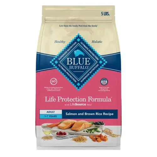 Kampanjpris | Blue Buffalo Life Protection Formula Adult Dry Dog Food, Helps Build and Maintain Strong Muscles, Made with Natural Ingredients, Salmon & Brown Rice Recipe, 5-lb. Bag