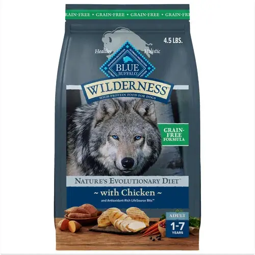 Populärt just nu | Blue Buffalo Wilderness Adult High-Protein Dry Dog Food with Real Chicken, Grain-Free, Made in the USA with Natural Ingredients, Chicken, 4.5-lb Bag