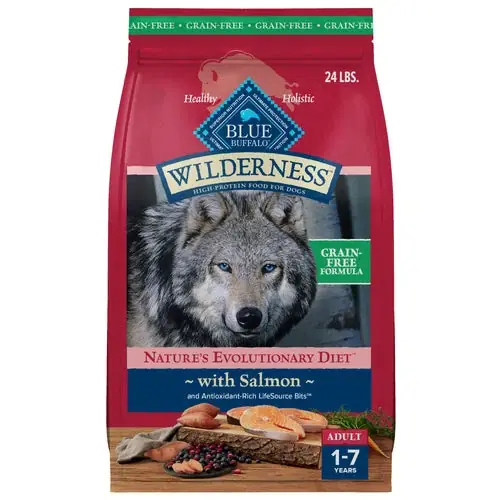 Topprodukt | Blue Buffalo Wilderness Adult High-Protein Dry Dog Food with Real Salmon, Grain-Free, Made in the USA with Natural Ingredients, Salmon, 24-lb Bag