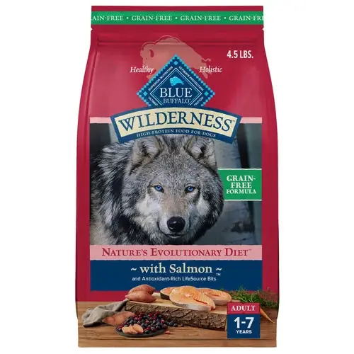Blue Buffalo Wilderness Adult High-Protein Dry Dog Food with Real Salmon, Grain-Free, Made in the USA with Natural Ingredients, Salmon, 4.5-lb Bag | Smidig beställning