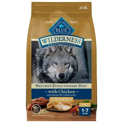 Premium | Blue Buffalo Wilderness Adult Weight Control Dry Dog Food With Real Chicken Plus Wholesome Grains, High-Protein Recipe, Made in the USA with Natural Ingredients, Chicken 24-lb Bag