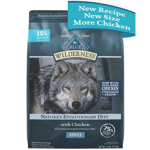 Blue Buffalo Wilderness High Protein Natural Adult Dry Dog Food plus Wholesome Grains, Chicken 13 lb. bag | Spara nu