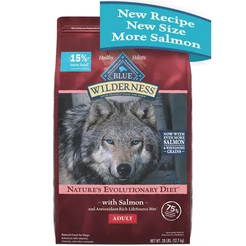 Finns nu - Blue Buffalo Wilderness High Protein Natural Adult Dry Dog Food plus Wholesome Grains, Salmon 28 lb. bag