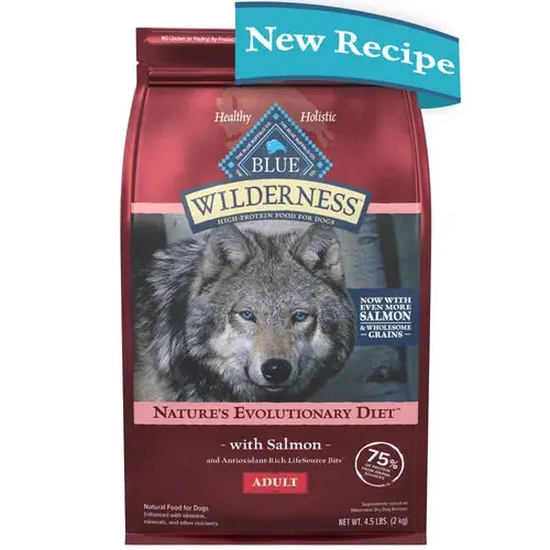 Blue Buffalo Wilderness High Protein Natural Adult Dry Dog Food plus Wholesome Grains, Salmon 4.5 lb. bag | Tidsbegränsat erbjudande