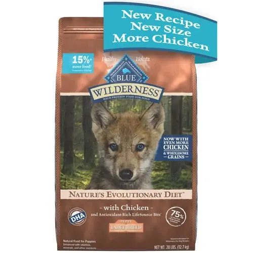 Försäljningssuccé - Blue Buffalo Wilderness High Protein Natural Large Breed Puppy Dry Dog Food plus Wholesome Grains, Chicken 28 lb. bag