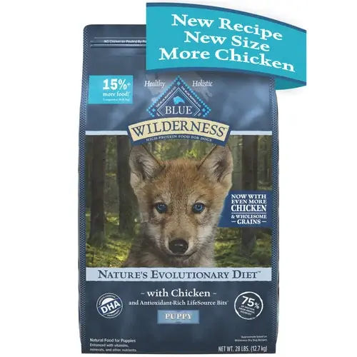 Skaffa nu | Blue Buffalo Wilderness High Protein Natural Puppy Dry Dog Food plus Wholesome Grains, Chicken 28 lb. bag