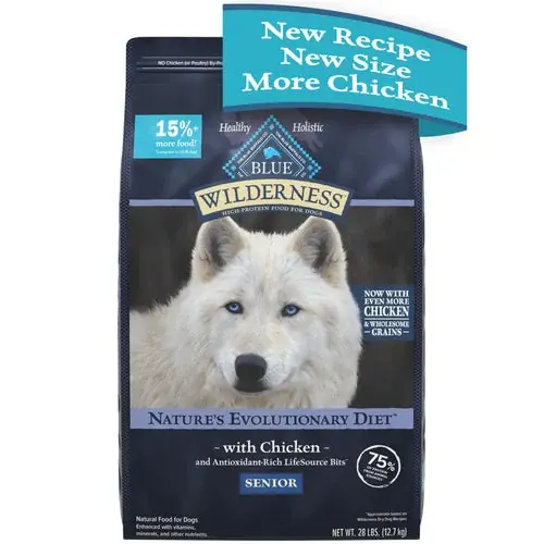Blue Buffalo Wilderness High Protein Natural Senior Dry Dog Food plus Wholesome Grains, Chicken 28 lb. bag - Så länge lagret räcker