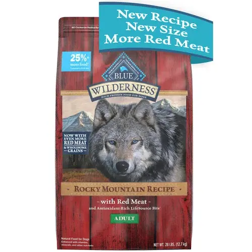 Blue Buffalo Wilderness Rocky Mountain Recipe High Protein Natural Adult Dry Dog Food, Red Meat with Grain 28 lb. bag - Bara denna vecka
