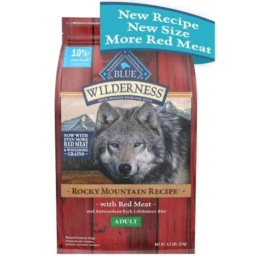Blue Buffalo Wilderness Rocky Mountain Recipe High Protein Natural Adult Dry Dog Food, Red Meat with Grain 4.5 lb. bag - Mycket efterfrågad