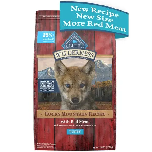 Blue Buffalo Wilderness Rocky Mountain Recipe High Protein Natural Puppy Dry Dog Food, Red Meat with Grain 28 lb. bag | Hög kvalitet