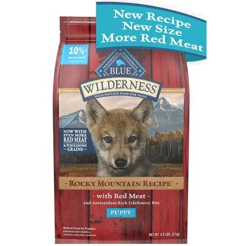 Rekommenderas - Blue Buffalo Wilderness Rocky Mountain Recipe High Protein Natural Puppy Dry Dog Food, Red Meat with Grain 4.5 lb. bag