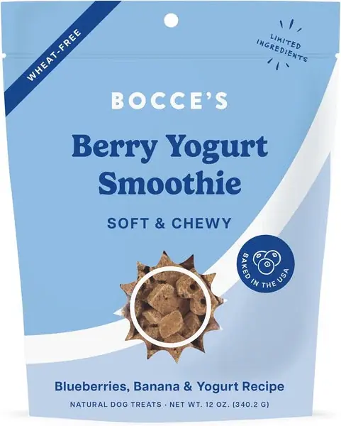 Bocce’s Bakery Berry Smoothie Wellness Treats for Dogs, Wheat-Free Everyday Dog Treats, Made with Real Ingredients, Baked in The USA, All-Natural Soft & Chewy Cookies, 12 oz - Beställ direkt