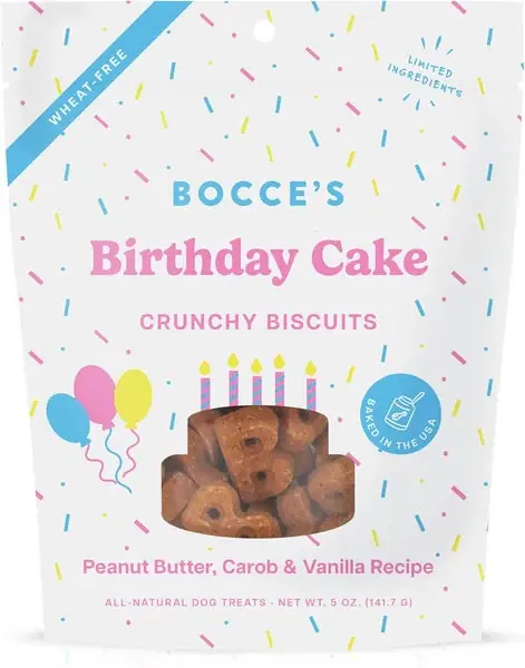 Bocce’s Bakery Birthday Cake Treats for Dogs – Special Edition Wheat-Free Dog Treats, Made with Real Ingredients, Baked in The USA, All-Natural Peanut Butter Vanilla Biscuits, 5 oz | Riktigt fynd