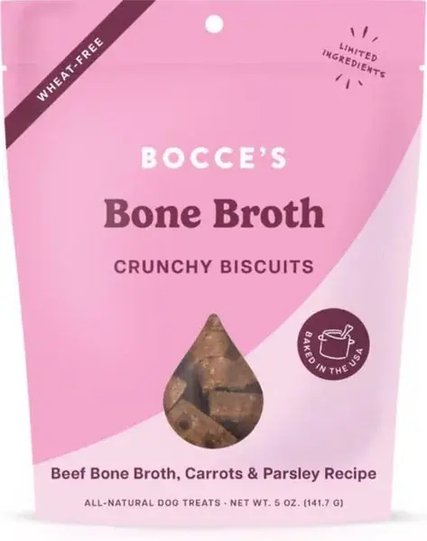 Bocce’s Bakery Oven Baked Bone Broth Treats for Dogs, Wheat-Free Everyday Dog Treats, Made with Real Ingredients, Baked in The USA, All-Natural Biscuits, Beef Bone Broth, Carrots, & Parsley, 5 oz | Nytt lägre pris