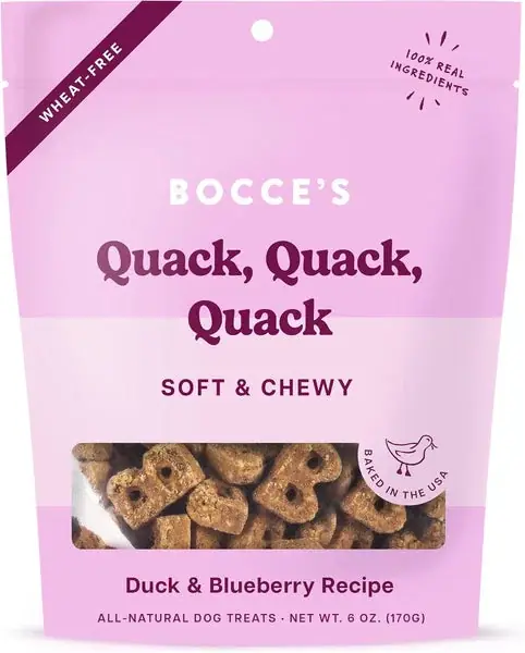 Bocce’s Bakery Oven Baked Quack Quack Quack Dog Treats – All-Natural, Real Ingredient, Wheat-Free Soft & Chewy Cookies – Baked in The USA, Peanut Butter & Banana Flavor, 6 oz | Ny produkt