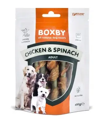 Boxby Chicken&Spinach Sticks Treats for Dogs Adult, 100g | Kampanjpris