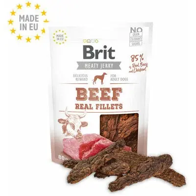 Brit Meat Jerky Beef Real Fillets Snack For Dogs, 80 g - Nyhet