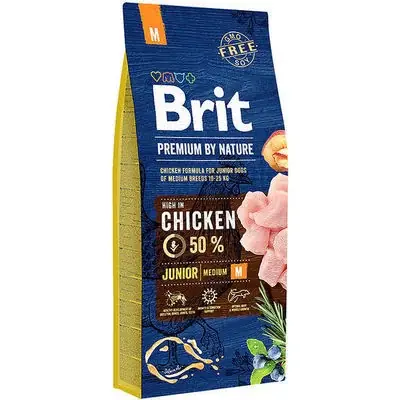 Premiumkvalitet - BRIT PREMIUM By Nature Junior M Dry Dog Food 15 kg