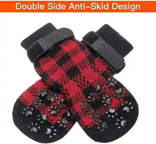 Calzini Antiscivolo per Cani con Fantasia Plaid Rosso e Nero - Premium