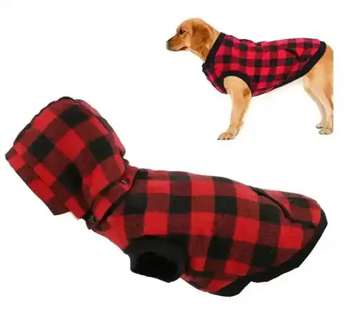 Enkel retur - Cappottino per cani fantasia quadretti rosso-nero con cappuccio