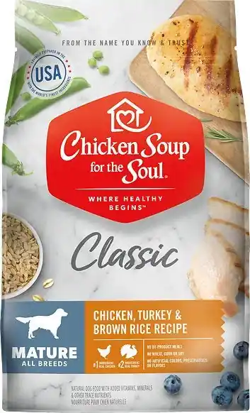 Chicken Soup For The Soul Mature Recipe with Chicken, Turkey & Brown Rice Dry Dog Food | Nedsatt pris