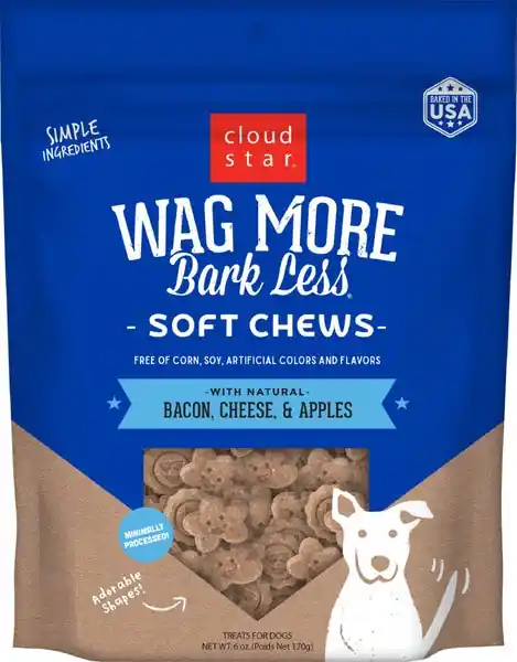 Nytt i sortimentet | Cloud Star Wag More Bark Less Soft and Chewy Bacon Cheese and Apples Dog Treats