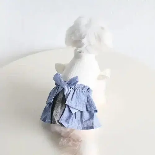 Cotton Linen Denim Blue Flounced Sleeve Skirt Pet Clothes | Precis tillagt