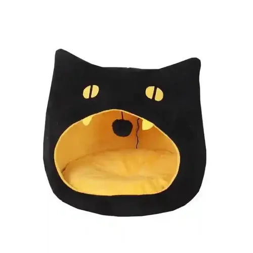Ta chansen | Cuccia per Gatti a Forma di Testa di Gatto Nero – Grotta Morbida per Halloween