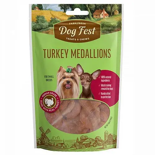 Dogfest Turkey Medallions Treats For Small Breeds, 55g | Missa inte