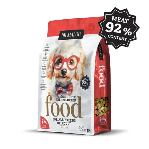 Dr Malou Freeze-Dried Dog Food with Duck & Rabbit, 500 g - Kampanjpris