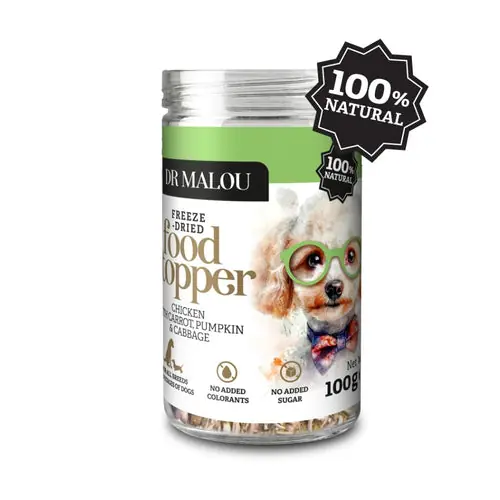 Fabrikspris - Dr Malou Freeze-Dried Food Chicken Topper with Carrots & Pumpkin for Dogs, 100g