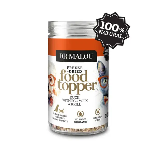 Dr Malou Freeze-Dried Food Duck Topper with Egg Yolk & Krill for Dogs and Cats, 100g - Prisnedsättning