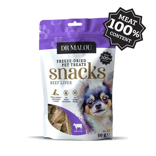 Kan beställas | Dr Malou Freeze-Dried Meat Chunks with Beef Liver for Dogs, 50g