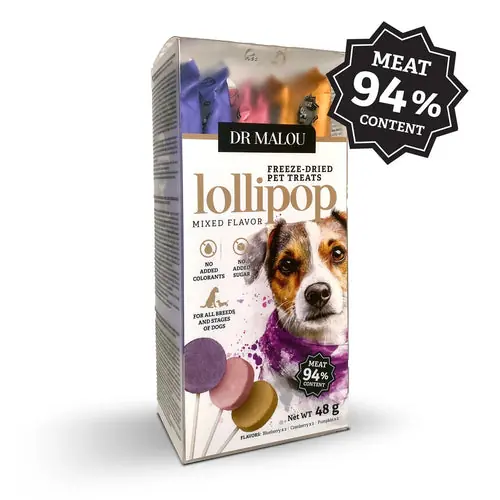 Missa inte | Dr Malou Freeze-Dried Meat Lollipops for Dogs – Mixed Flavours, 48g 6 pcs.