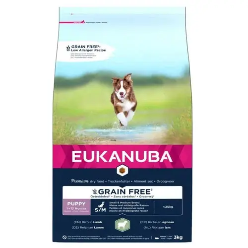 Prissänkt | Eukanuba Puppy, Small and Medium, GRAIN FREE, Lamb and Rice, 3 kg