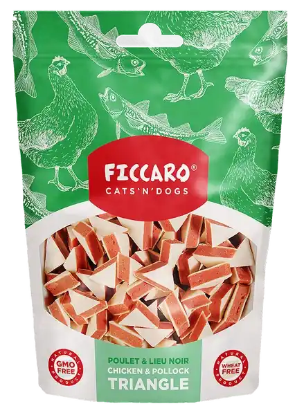 Bra pris | Ficcaro – Kyckling- och kolja triangel, 100g